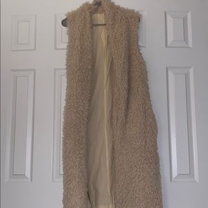 Tan long faux fur long vest
